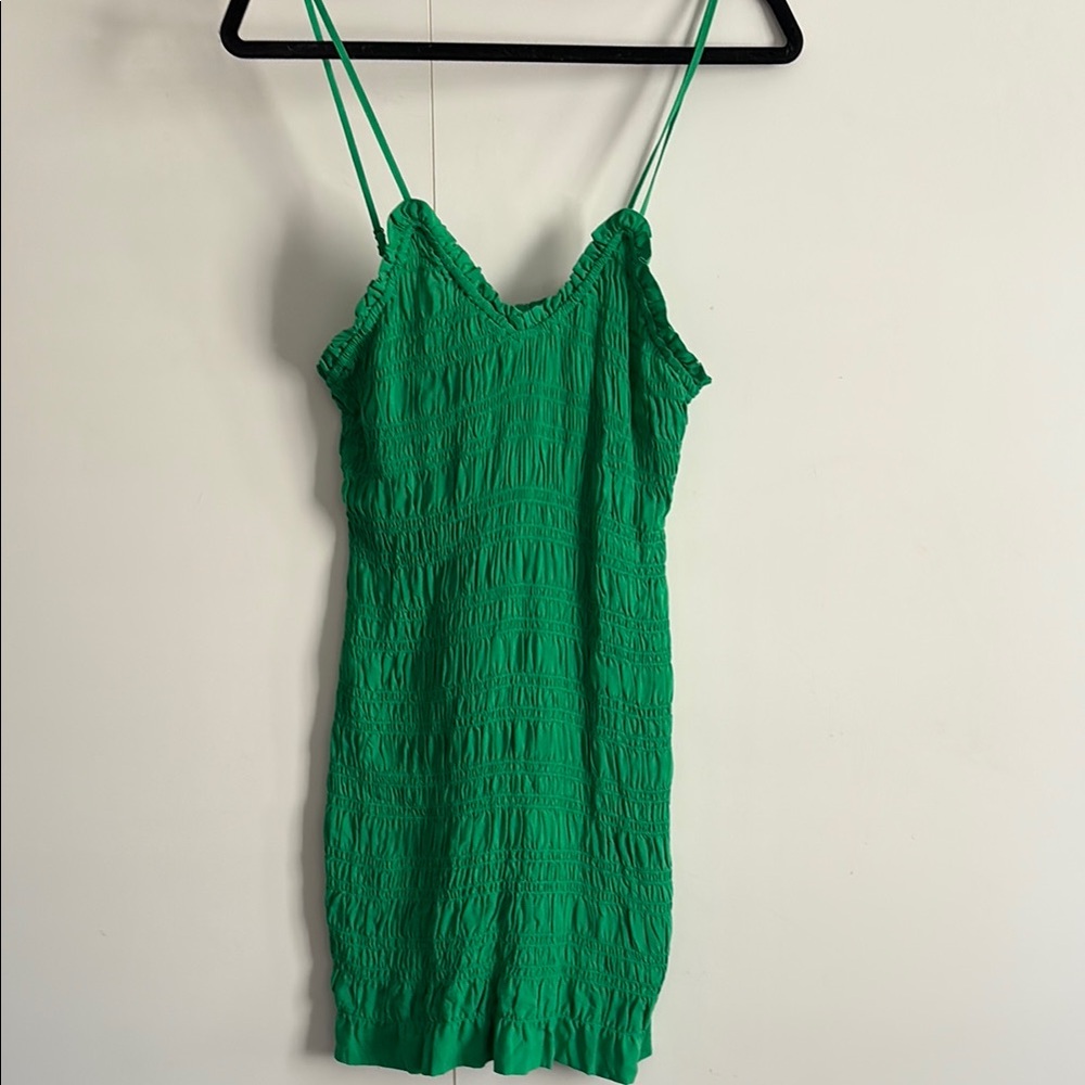H&M Green Pleated Mini Slip Dress for Night Out